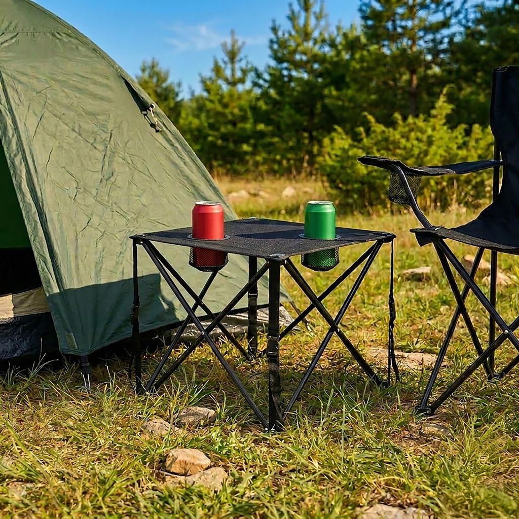 Campingtisch ultraleicht mit 2 Getrnkehaltern - 48 x 48 cm
