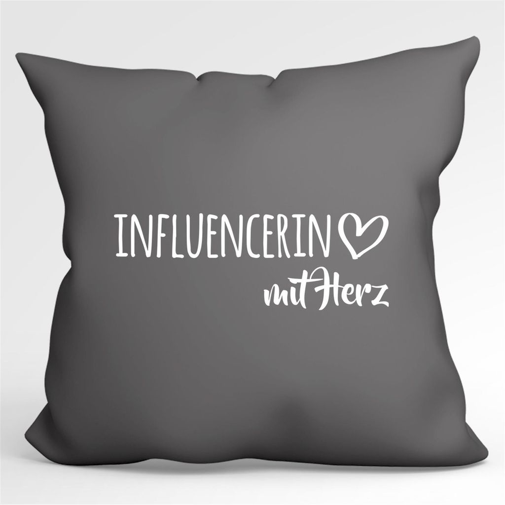 Huuraa Kissen Influencerin mit Herz 40x40cm mit Füllung Steel Grey Baumwolle Dekokissen Geschenkidee