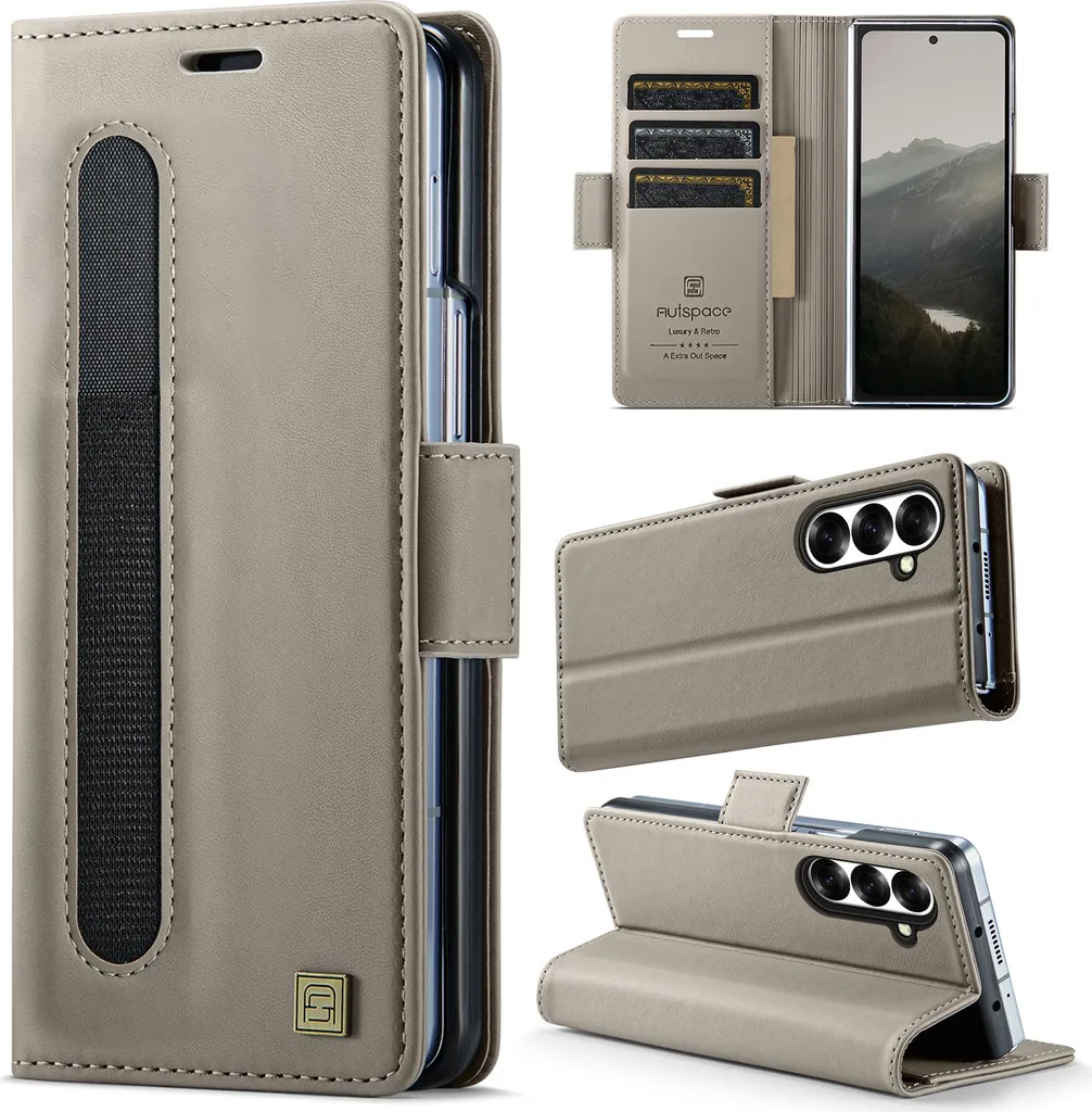 Custodia in Pelle Samsung Galaxy Z Fold 7 Grigio | RFID e Stand