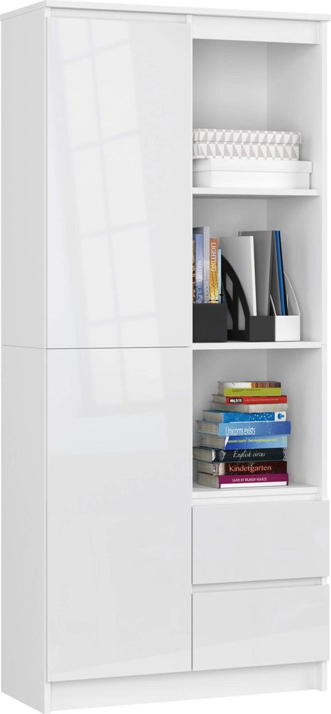 Hoher Regalschrank – Standregal – Regal – Bücherregale – CLP – 80 cm – Weiß / Hochglanz – Funktionales Aufbewahrungssystem mit komb...