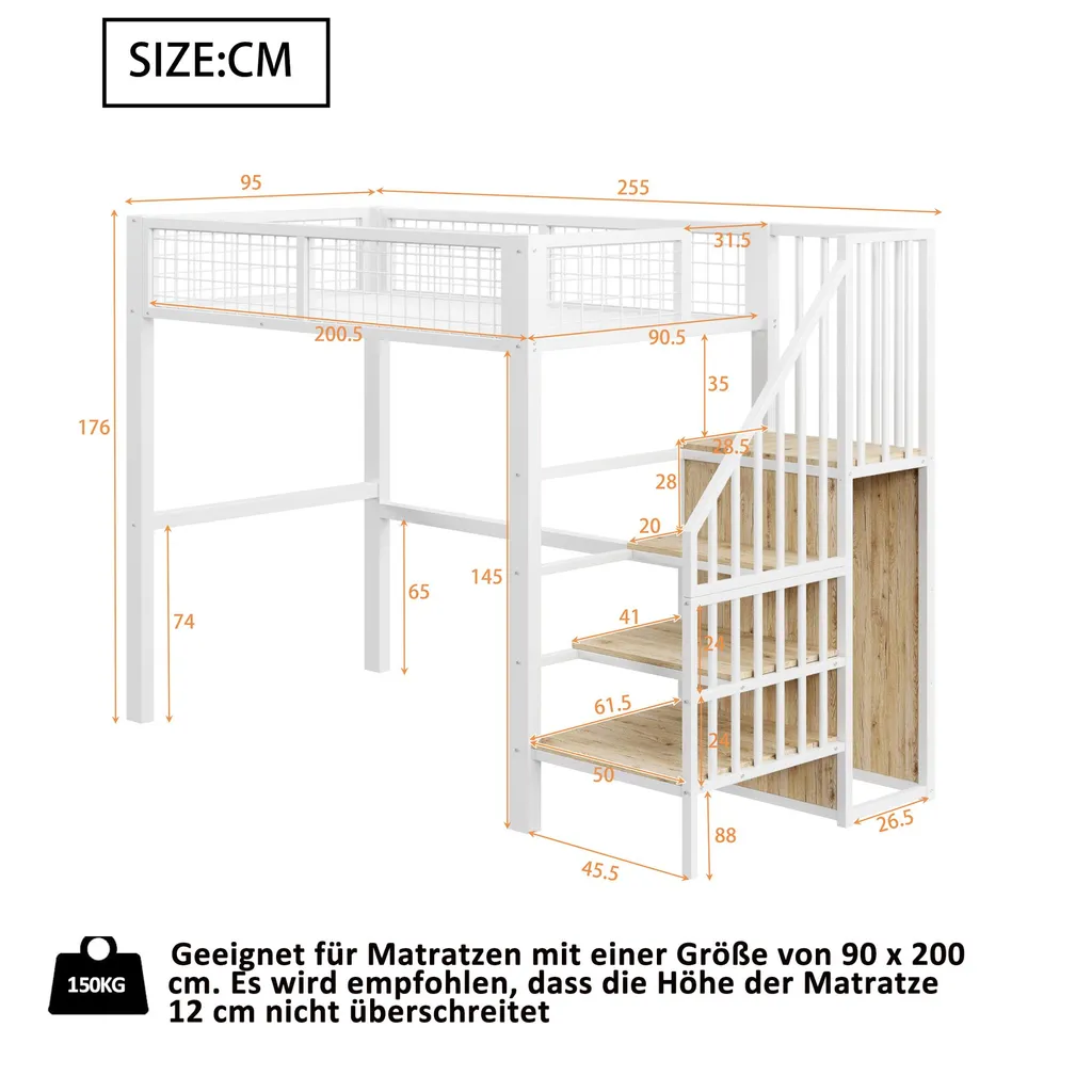Lit Combiné 90x200 Métal avec Protection Chute et Bureau Intégré - 9