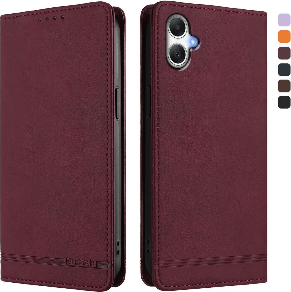 Hülle für Samsung Galaxy A06 5G/4G, Retro Kunstleder Ständer Klapphülle mit Kartenfächer und Magnetische Rot