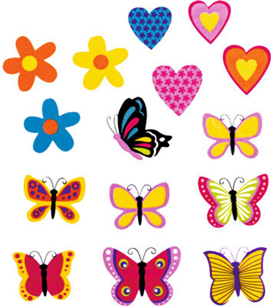 GLOREX Moosgummi-Stickers, 27-teilig Schmetterlinge, selbstklebend, Schaumstoffgummi, Mehrfarbig, Kinderzimmer, 27 Stück(e)