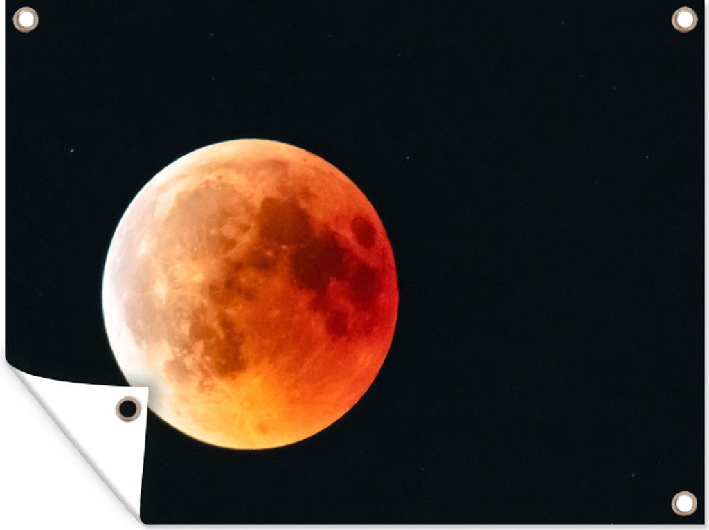 MuchoWow 80x60 cm Outdoor-Poster Gartendeko Sichtschutz Garten Poster für den Garten Mond - Schwarz - Rot