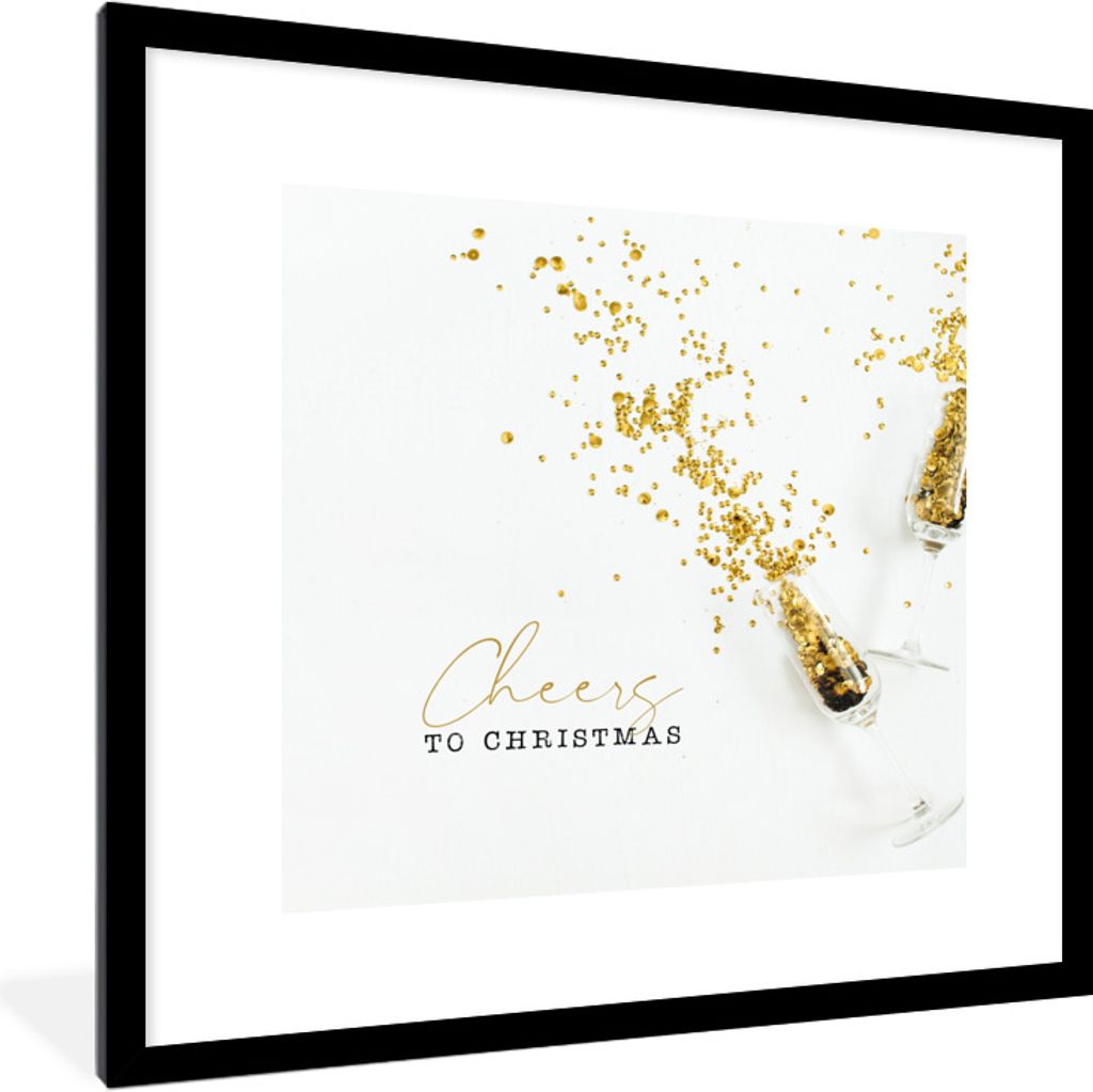 MuchoWow Gerahmtes Poster Winter - Weihnachten - Gold 40x40 cm - Poster mit Schwarzem Bilderrahmen Wandposter Rahmen Foto Bilder - Poster - Plaka...
