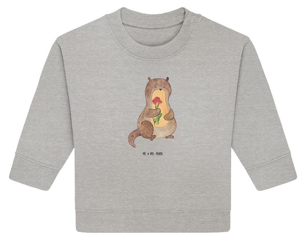 Mr. & Mrs. Panda Organic Baby Pullover Otter Blumenstrauß 24. - 36. Monat - Heather Grey - Geschenk, Niedlich, Süß, Bullover, Seeotter See