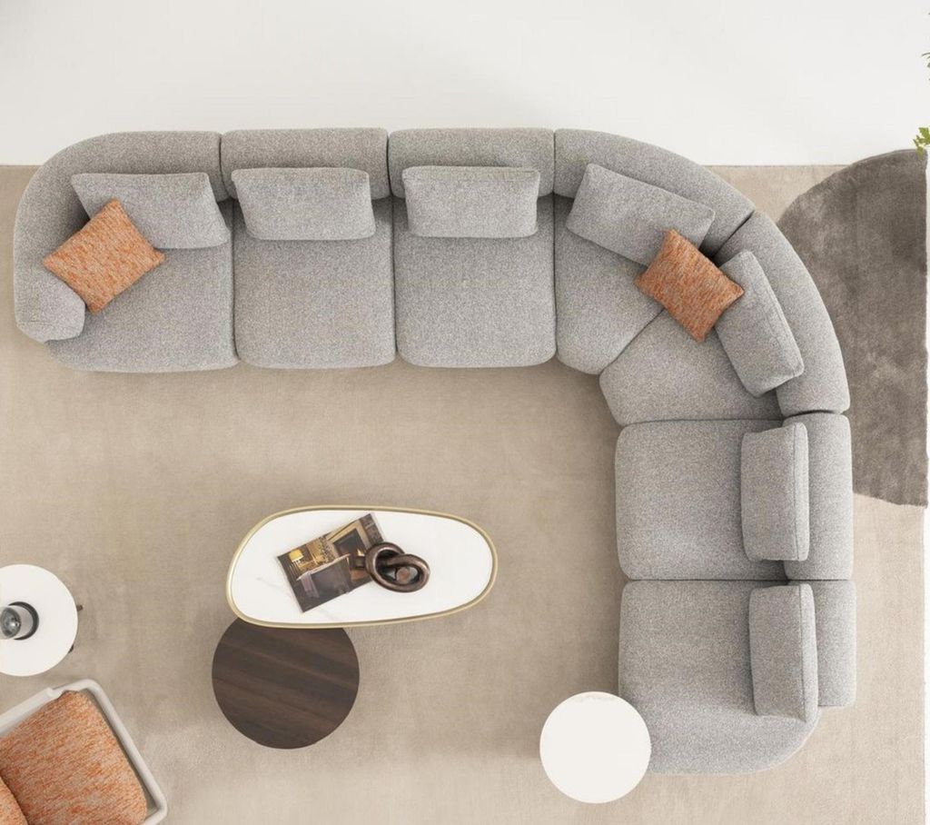 Moderner grauer Wohnzimmer Set aus Textil und Holz