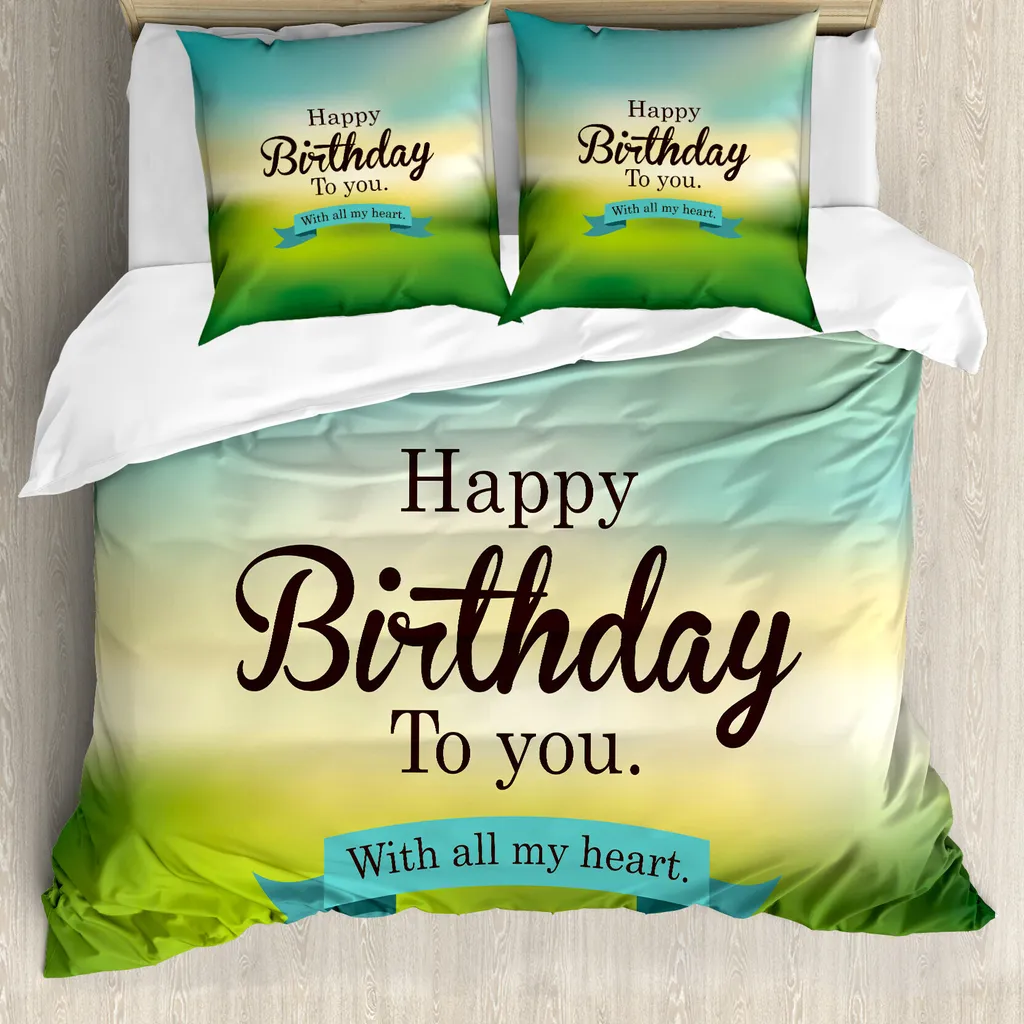 ABAKUHAUS Copripiumino per compleanno, Sincere Gruß Blur, antiacaro, adatto a chi soffre di allergie, con federe, 155 cm x 220 cm - 80 x 80 cm, turchese-verde-giallo