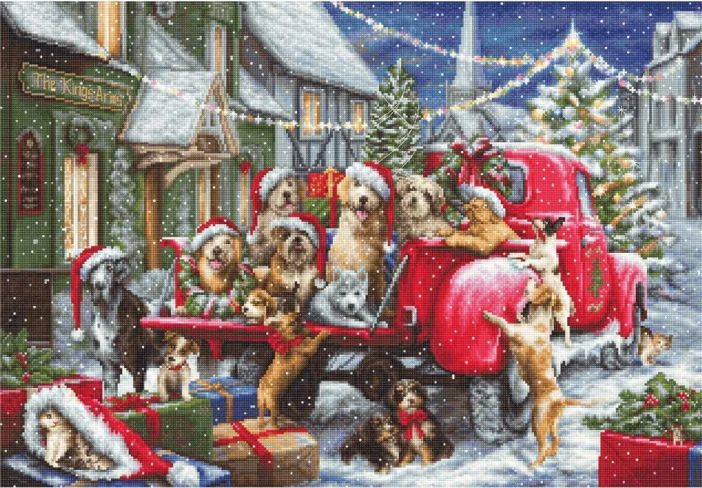 Luca-S Gold Collection Puppies Christmas Kit Point de Croix 50x35cm