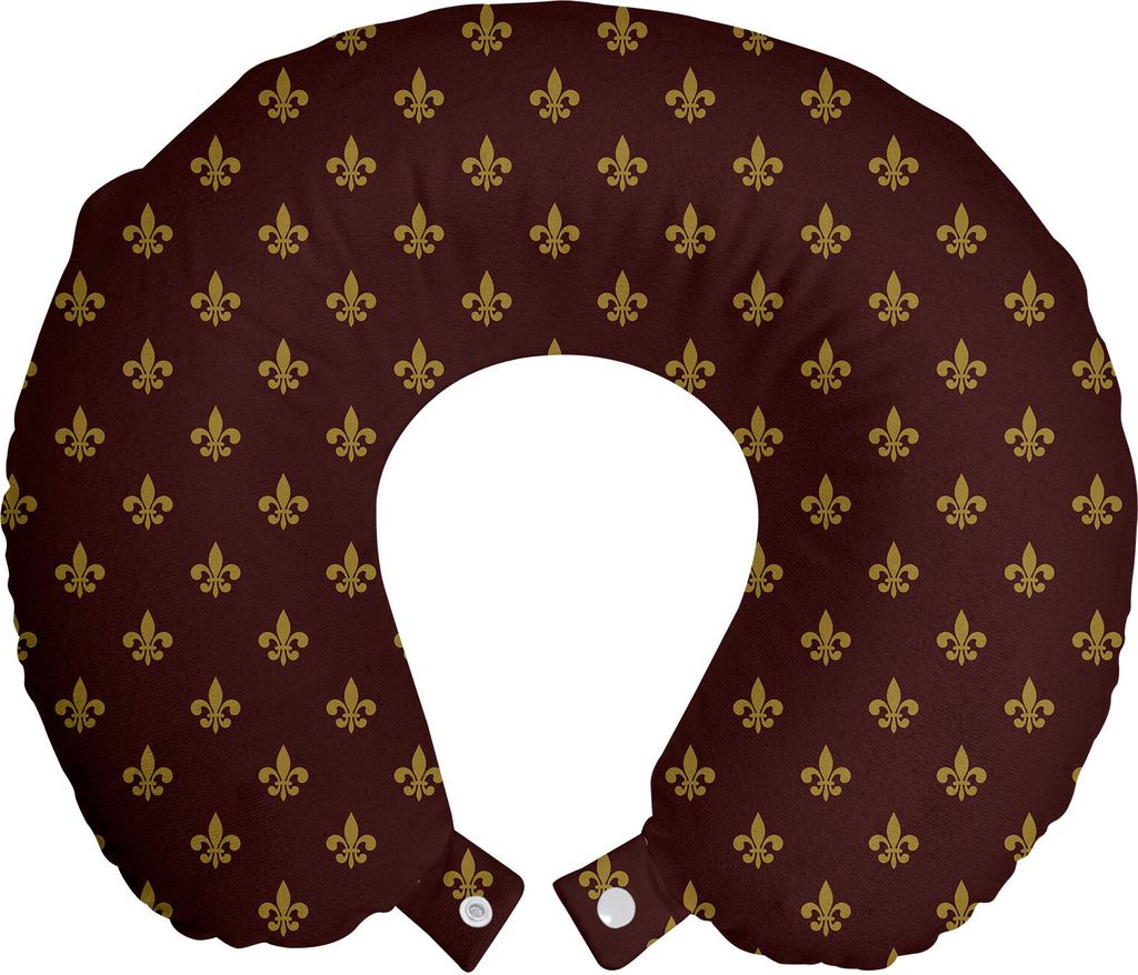 ABAKUHAUS Fleur De Lis Reisekissen Nackenkissen, Königliche Muster, Schaumstoff Reiseartikel für Flugzeug und Auto, 30x30 cm, Burgund Erde Gelb