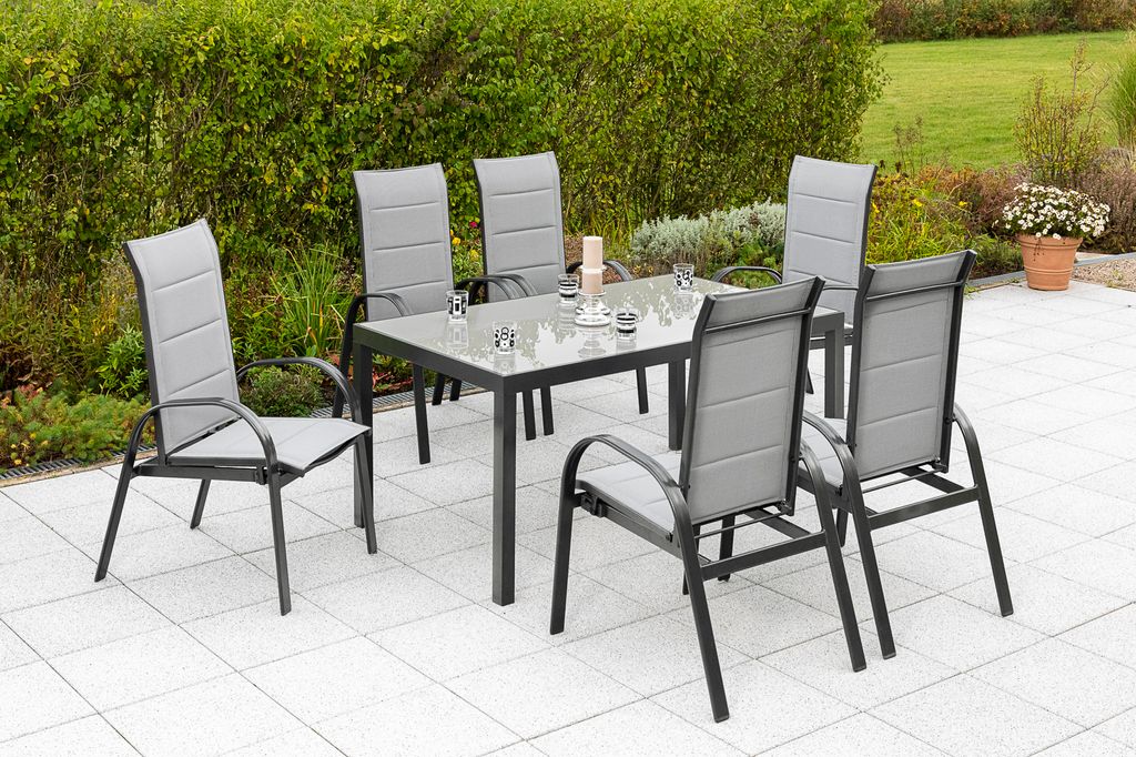 Merxx Gartenmöbelset "Marini" 7tlg. - Aluminiumgestell mit Textilbespannung grau - 50256-309