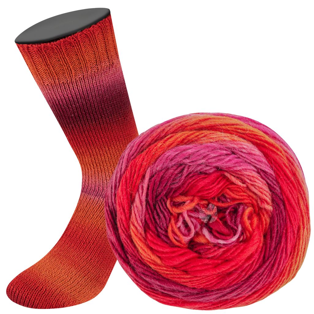 Lana Grossa - Meilenweit 100g Color Mix Soft 8059 tomatenrot hellrot orange fuchsia pink