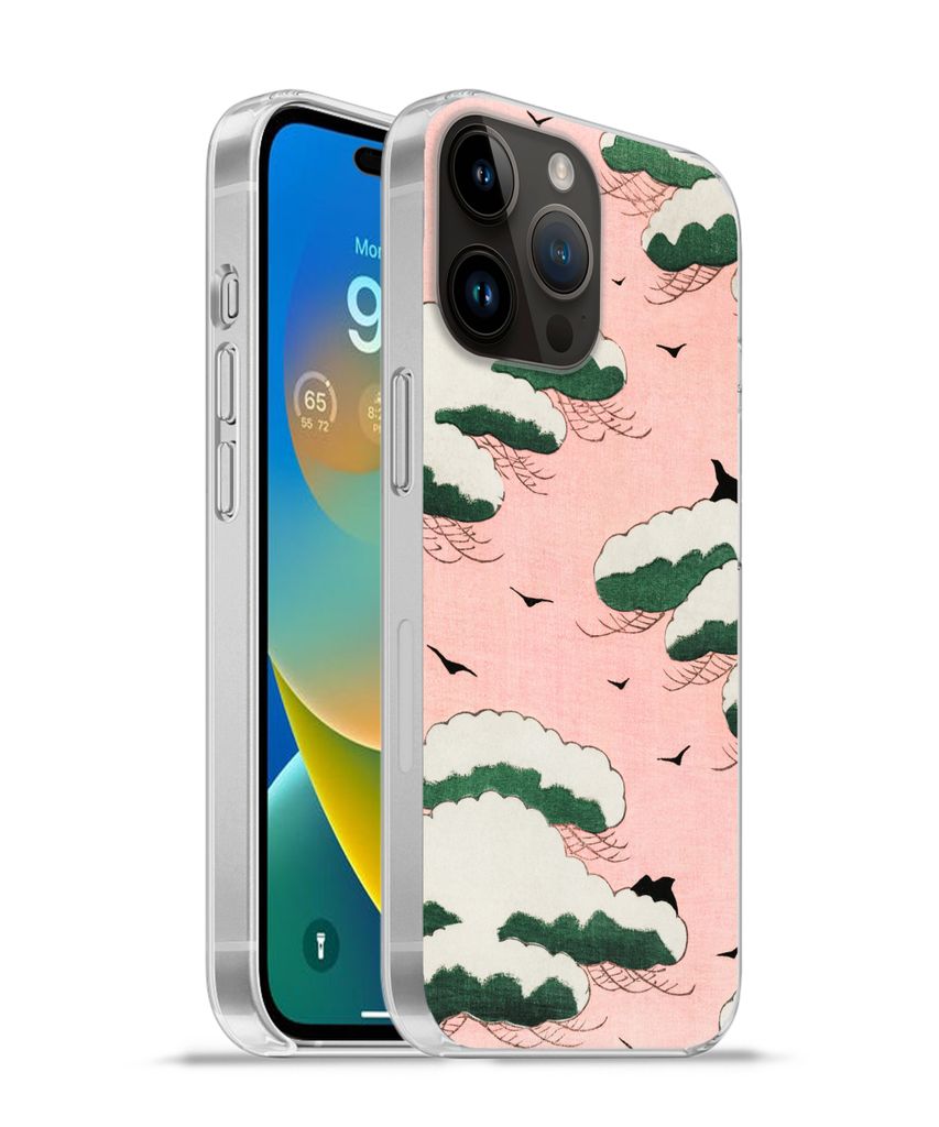 MuchoWow Handyhülle Schutzhülle Hülle für Apple iPhone 14 Pro - Softcase Retro - Wolke - Vogel - Himmel - Japanisch Silikon Softcase Handy H...