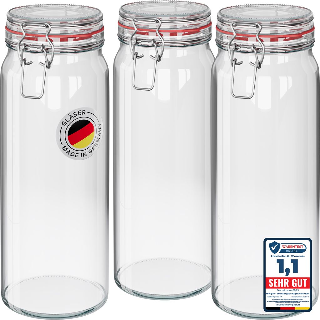WELLGRO Einmachgläser mit Bügelverschluss rund 2160ml - Produktbild 