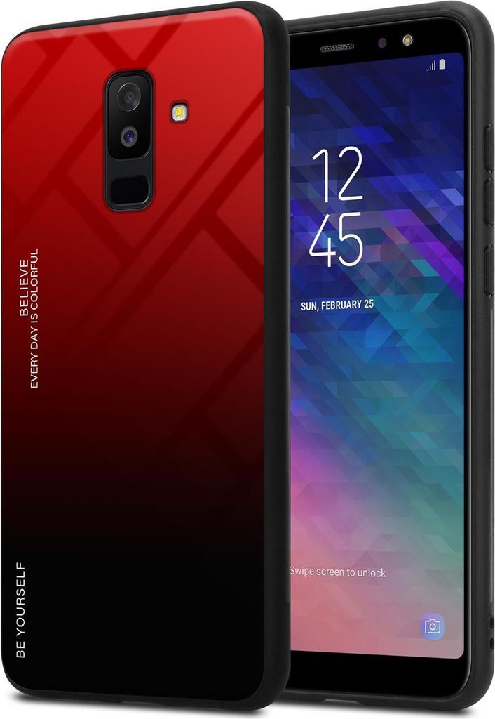 Cadorabo Hülle für Samsung Galaxy A6 PLUS 2018 Schutz Hülle in Schwarz Handyhülle TPU Etui Cover Case Tempered Glas