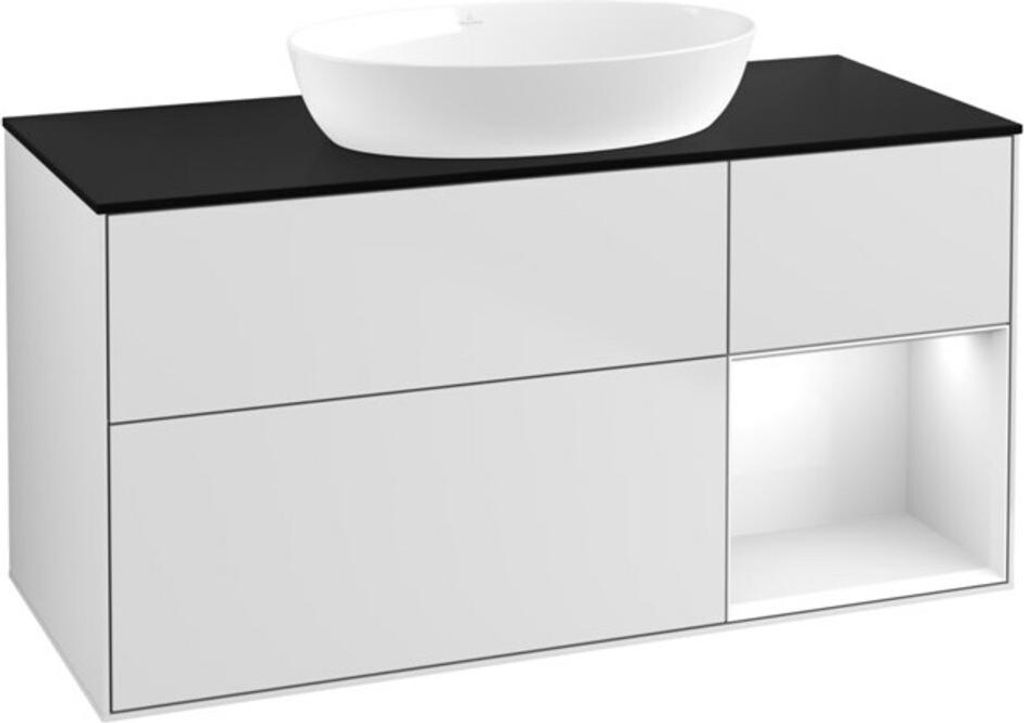 V&B Waschtischunterschrank Finion 120cm, Pl b m, Rg glo wh. Lac, wh. m Lac