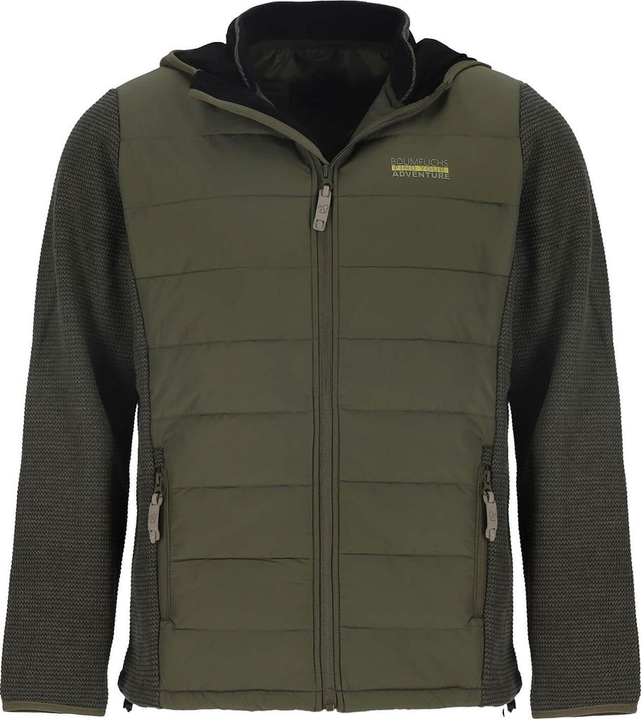 Baumfuchs Herren Hybridjacke Stepp und Fleece - Outdoor-Jacke mit Kapuze in Oliv Größe XL