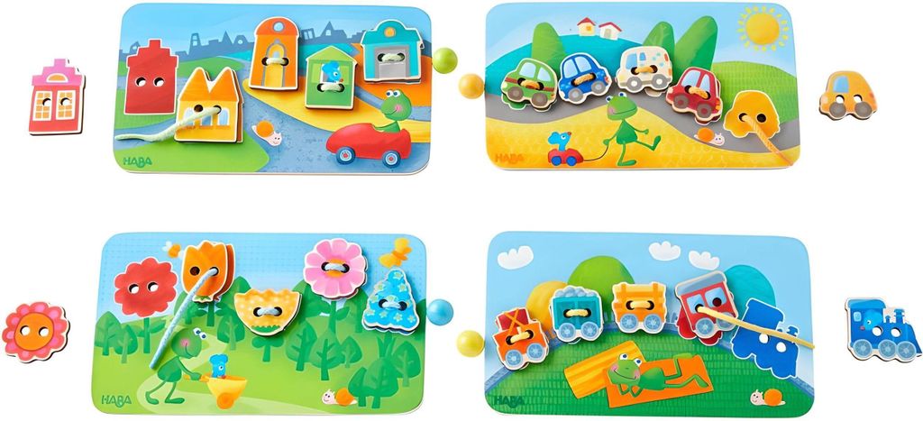 HABA Threading Game Frog on Tour, 3 Jahr(e), Papier, Sperrholz, Polyester, Mehrfarbig