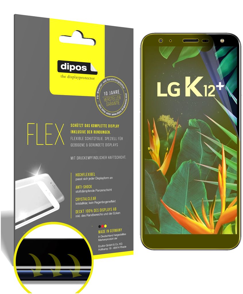 2x Schutzfolie für LG K12 Plus Folie, 100% Displayabdeckung, dipos Flex
