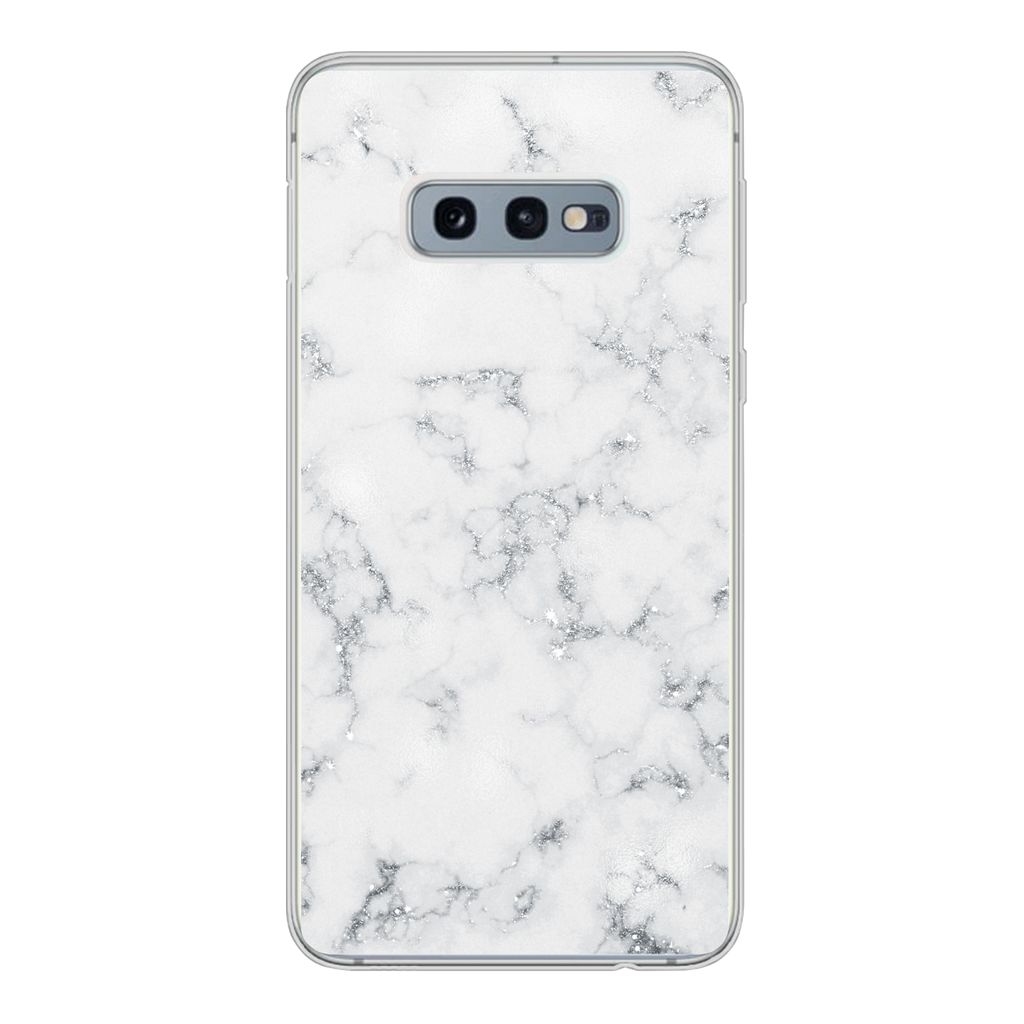 MuchoWow Handyhülle Schutzhülle Hülle für Samsung Galaxy S10e Marmor - Weiß - Silber - Glitter - Marmoroptik - Chic Silikon Softcase Handy H...