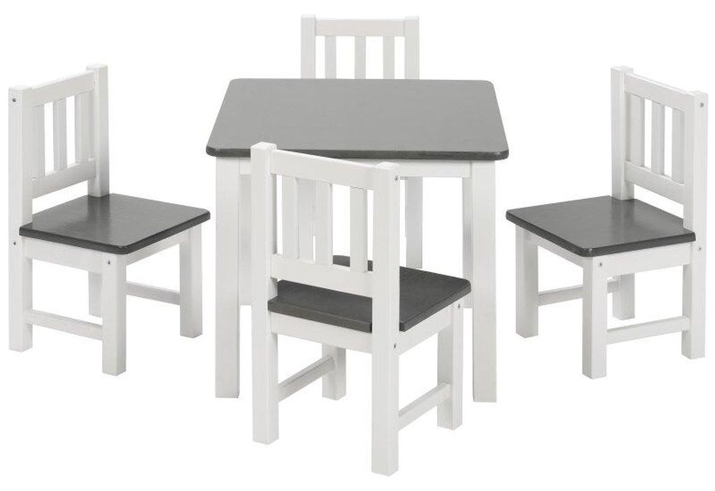 Bomi Amy Kindertafel met 4 Stoeltjes HoutGrijs Wit - Productafbeelding 