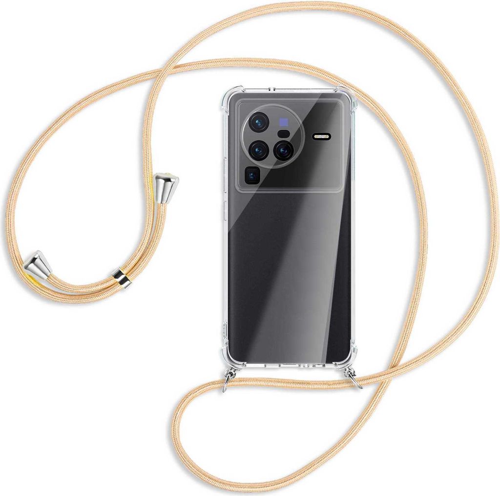 Handykette Backcover-Schutzhülle mit Band (Metall silberfarben) für vivo X80 Pro (V2185A,V2145, 6.78'') - Goldkordel