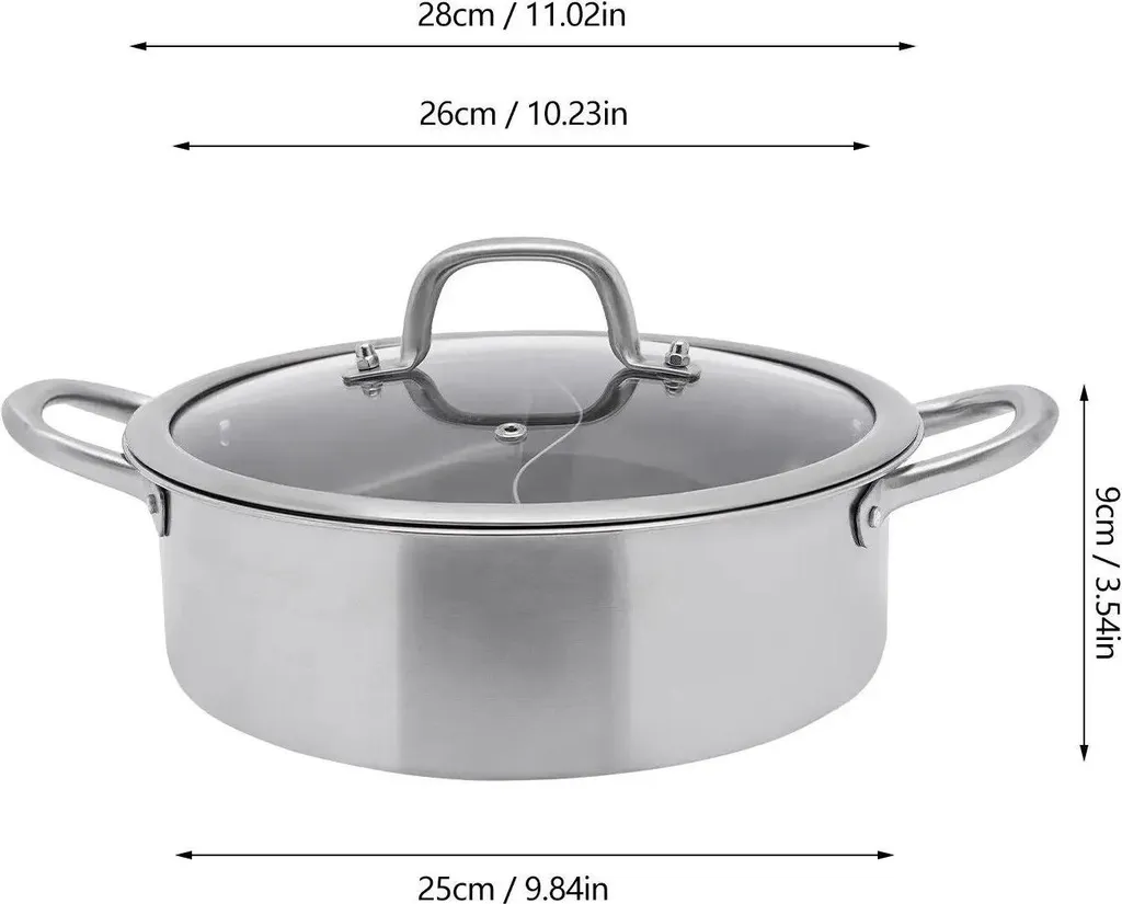Pentola Zuppa 28cm Acciaio 304 - Base Induzione con Coperchio Vetro - 4