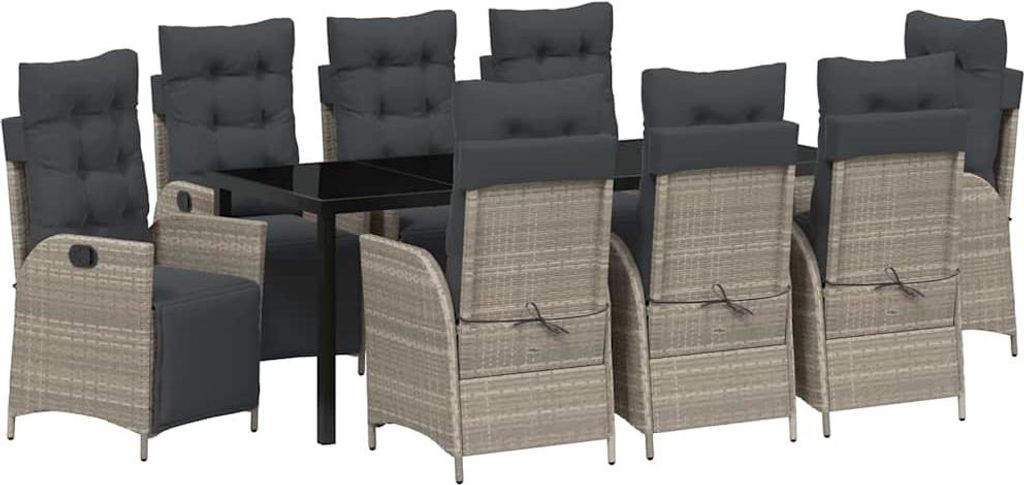 Garten Essgruppe mit Kissen 9 pcs Hellgrau Poly-Rattan