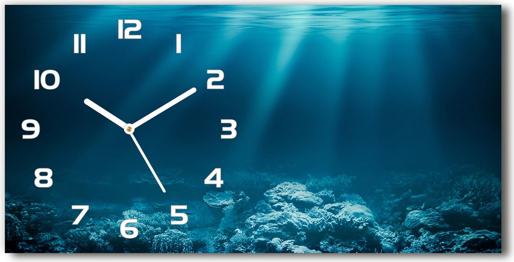 Wanduhr aus Glas – 60x30 cm - Glasbild - Glasuhr - Gehärtetes Glas - weisse-zeiger - Unterwasserwelt