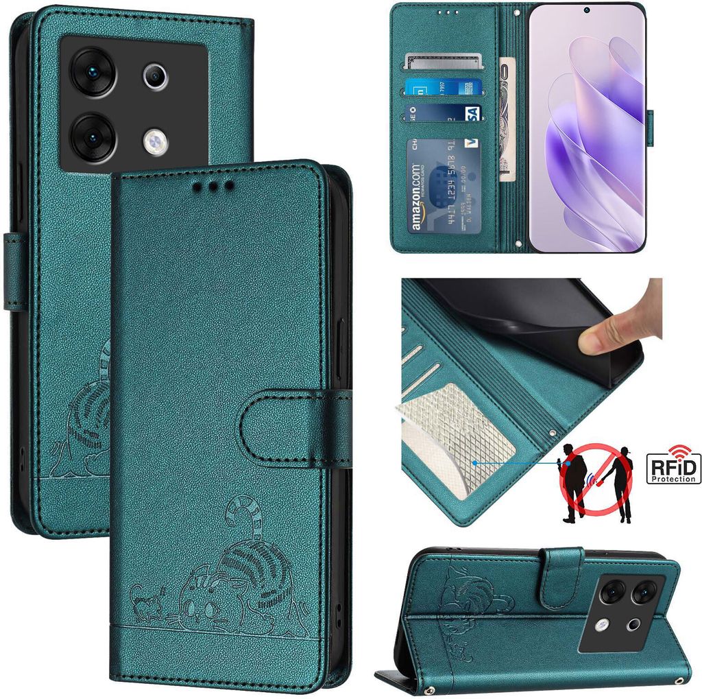 Leder Hülle für Infinix Zero 30 5G Süße Katze Flip Case Brieftasche Schutzhülle mit Standfunktion Grün
