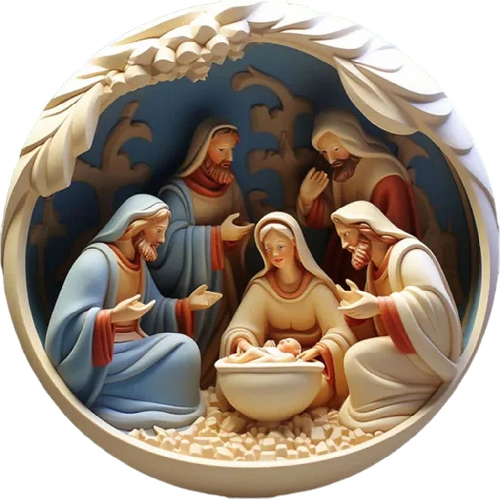 Weihnachtskrippe Dekoration 3D-Effekt Druck Acryl Wiederverwendbar Indoor Outdoor Weihnachtsbaum Runde Geburt von Jesus Erlöser Hängendes Ornamen...