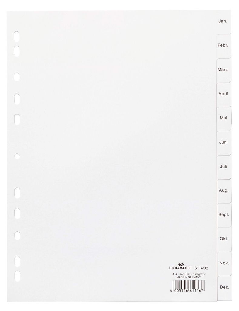 DURABLE Register A4 12-tlg. Jan.-Dez, 611402 weiß Produktbild 