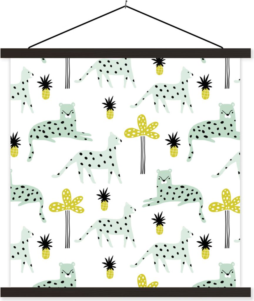 MuchoWow Textilposter Panther - Obst - Weiß 90x90 cm mit schwarzem Rahmen - Magnetisches