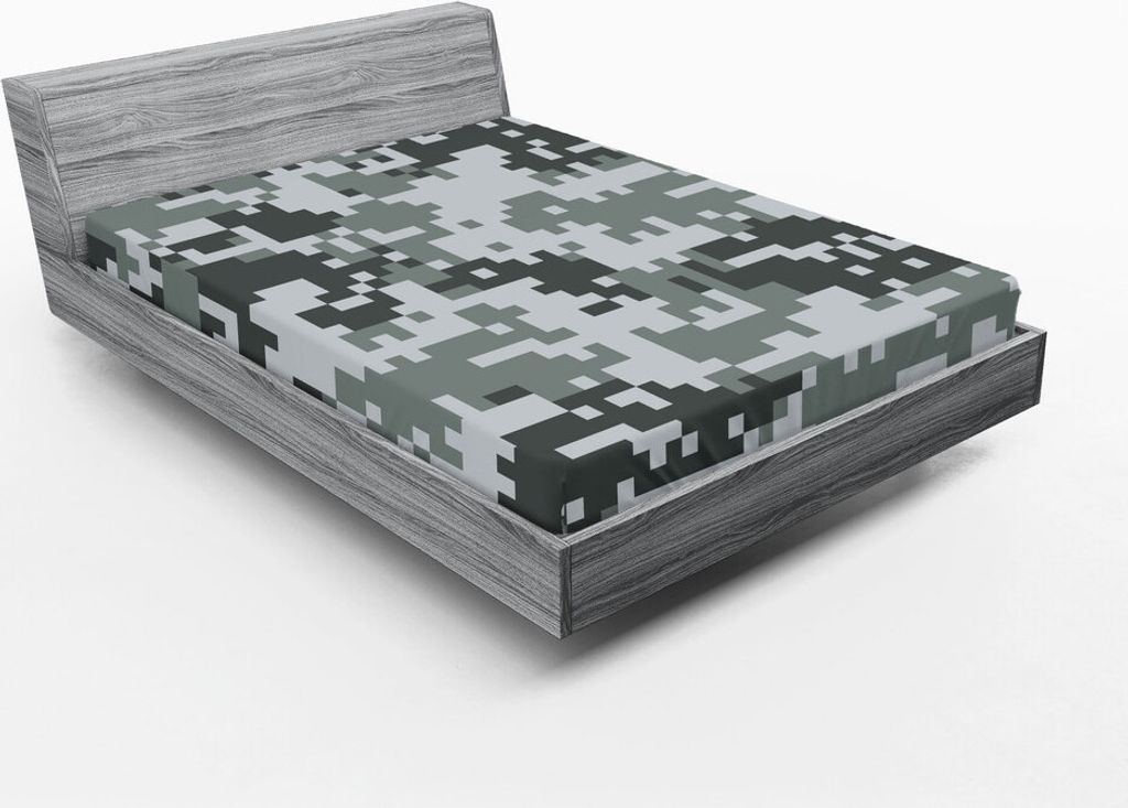 ABAKUHAUS Camo Spannbetttuch, Digital-Pixel-Effekt modernes Design konzeptionelle Kommando inspiriert grau getönt, 160 x 200 cm, Grau Hellgrau Grau