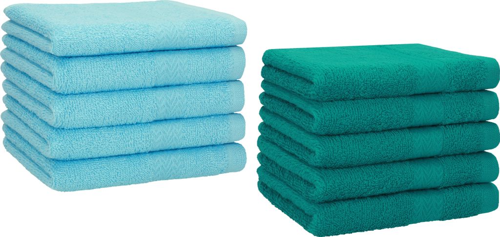 Betz 10 Stück Gästetücher 30x50 cm PREMIUM 100% Baumwolle Set Farbe: türkis und smaragdgrün