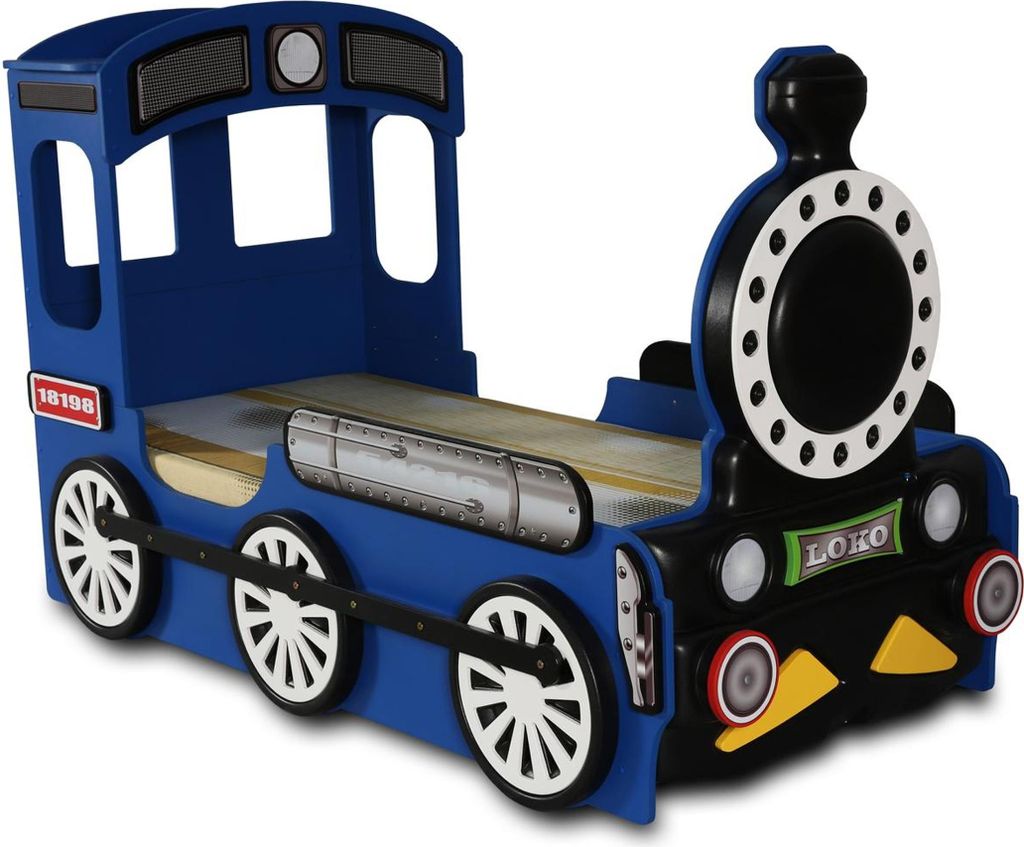 Blaues Kindezimmer Bett Luxus Einzelbell in Eisenbahn Design Holzgestell