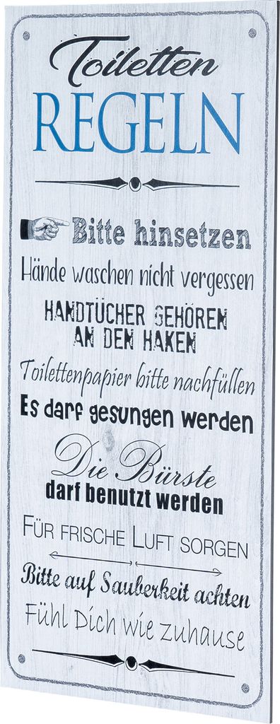 Wandbild 20x40cm Toilettenregeln Bad Spruch Deko Wandschild Bild Wanddeko
