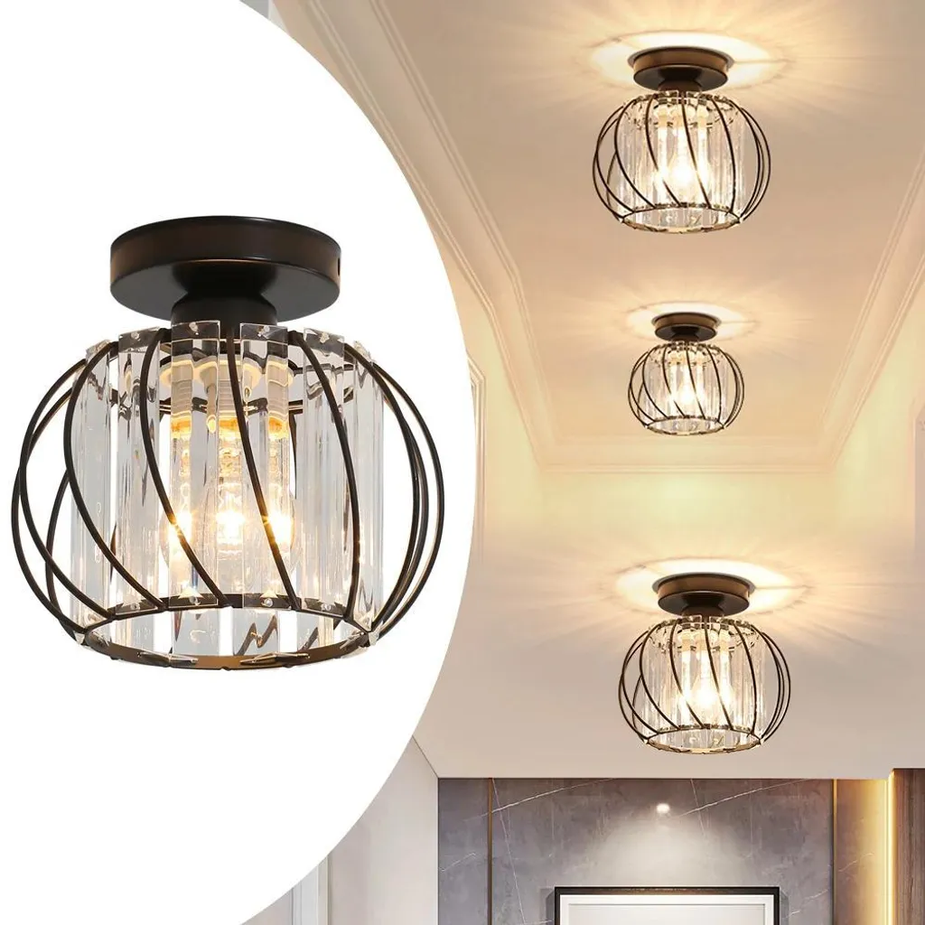 Luminaire Plafonnier Industriel Noir E27 en Métal pour Couloir et Salon