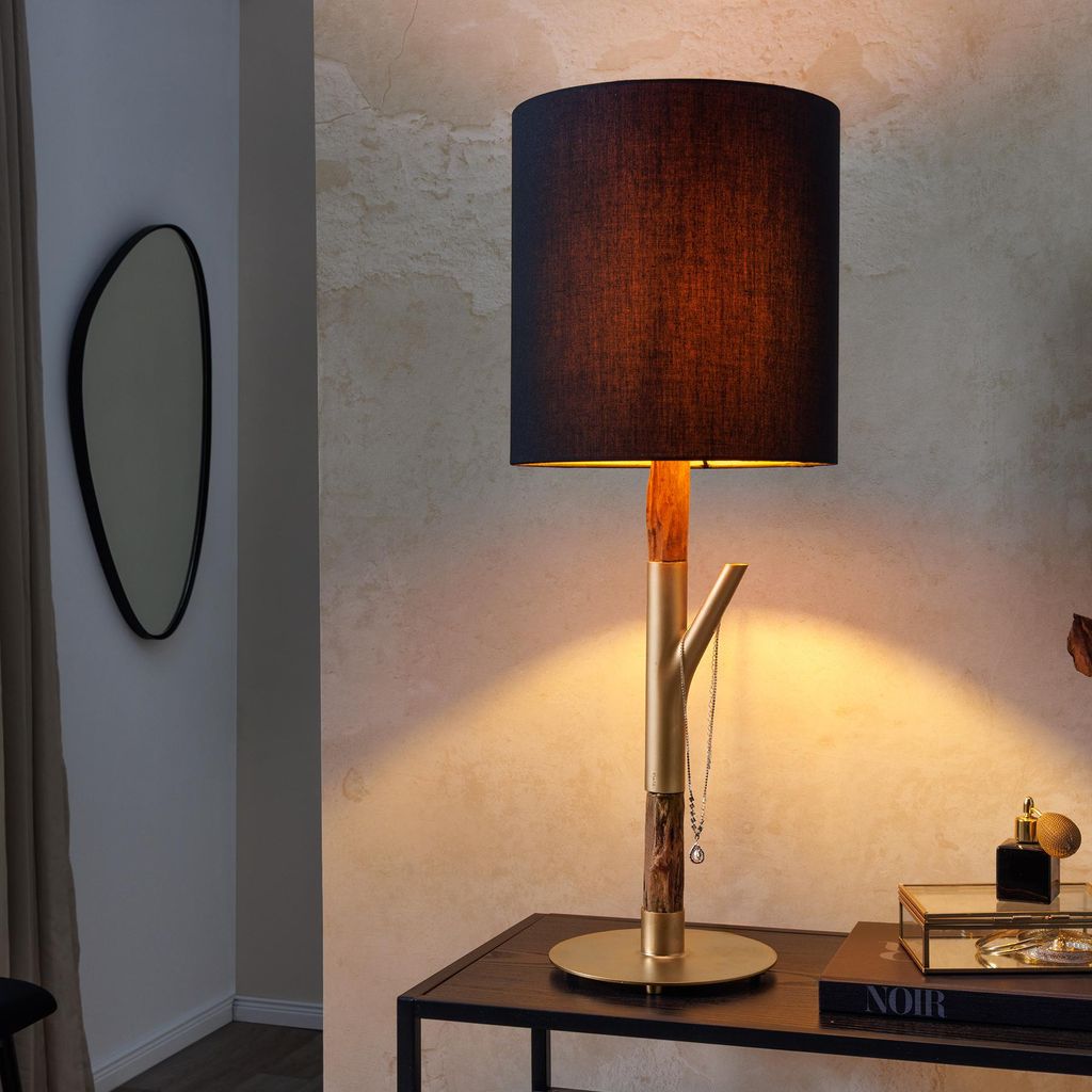 riess-ambiente Moderne Tischlampe JEWELRY 75cm schwarz gold natur Eisenholz Massivholz Tischleuchte Lampe Leuchte