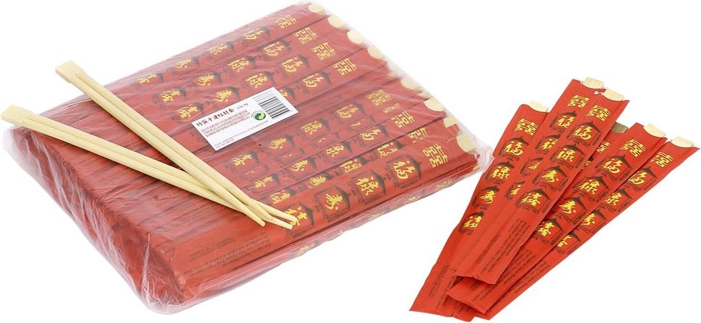 100 Paar Einmal Essstäbchen aus reinem Bambus | 21cm | einzeln verpackt in rotem Umschlag | Jade Temple