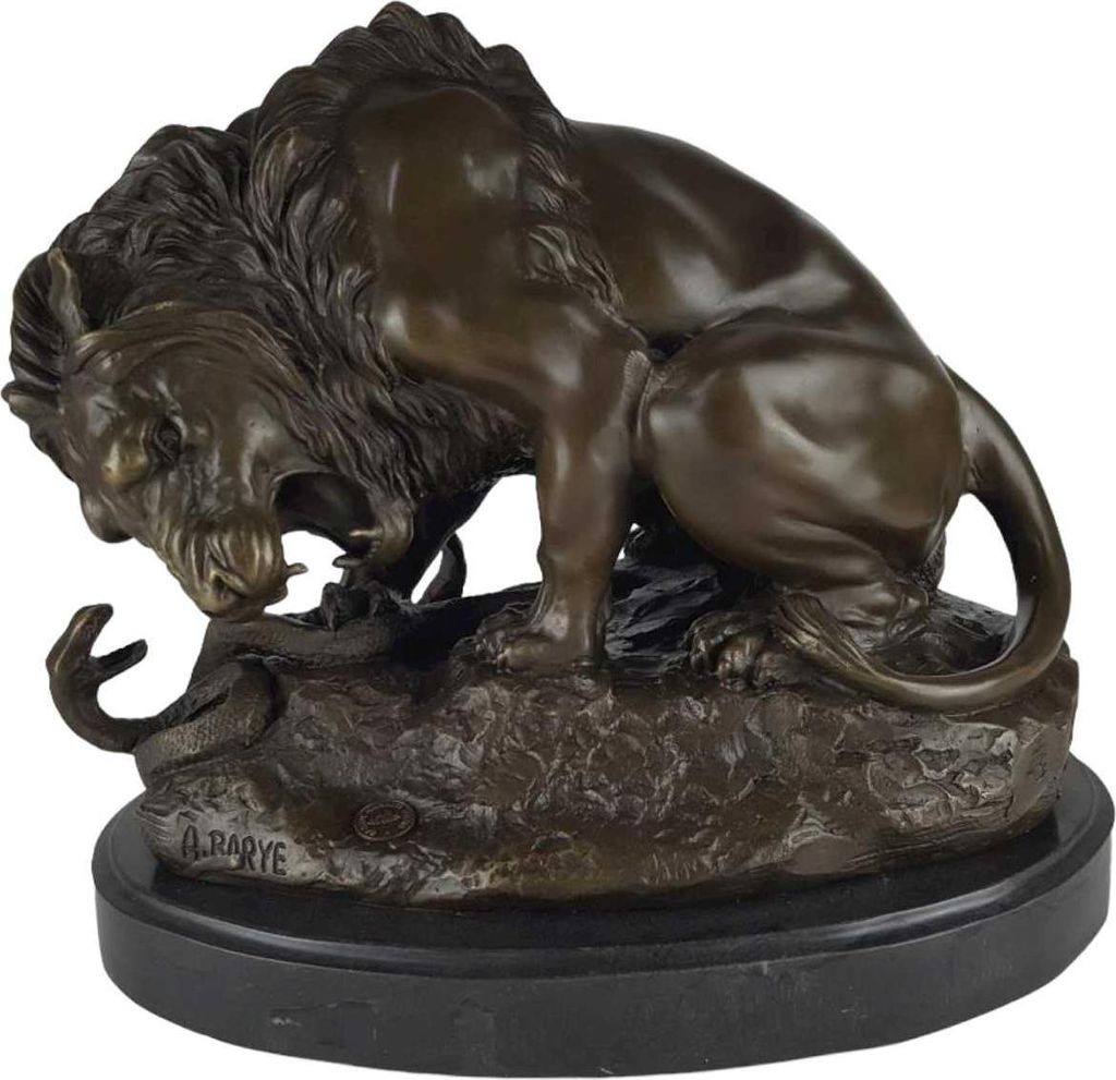Bronzeskulptur Bronzefigur Löwe mit Schlange Von A. Barye