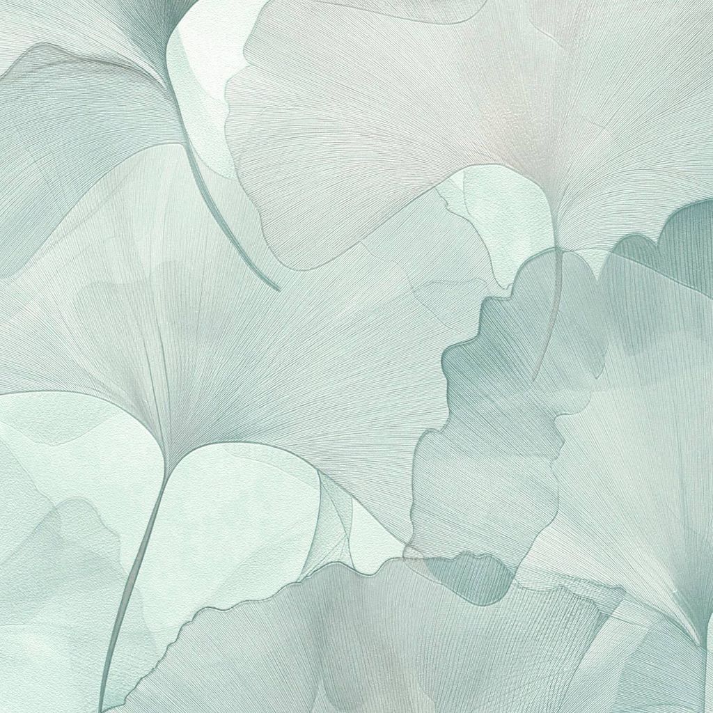 A close-up, abstract view of overlapping ginkgo leaves.