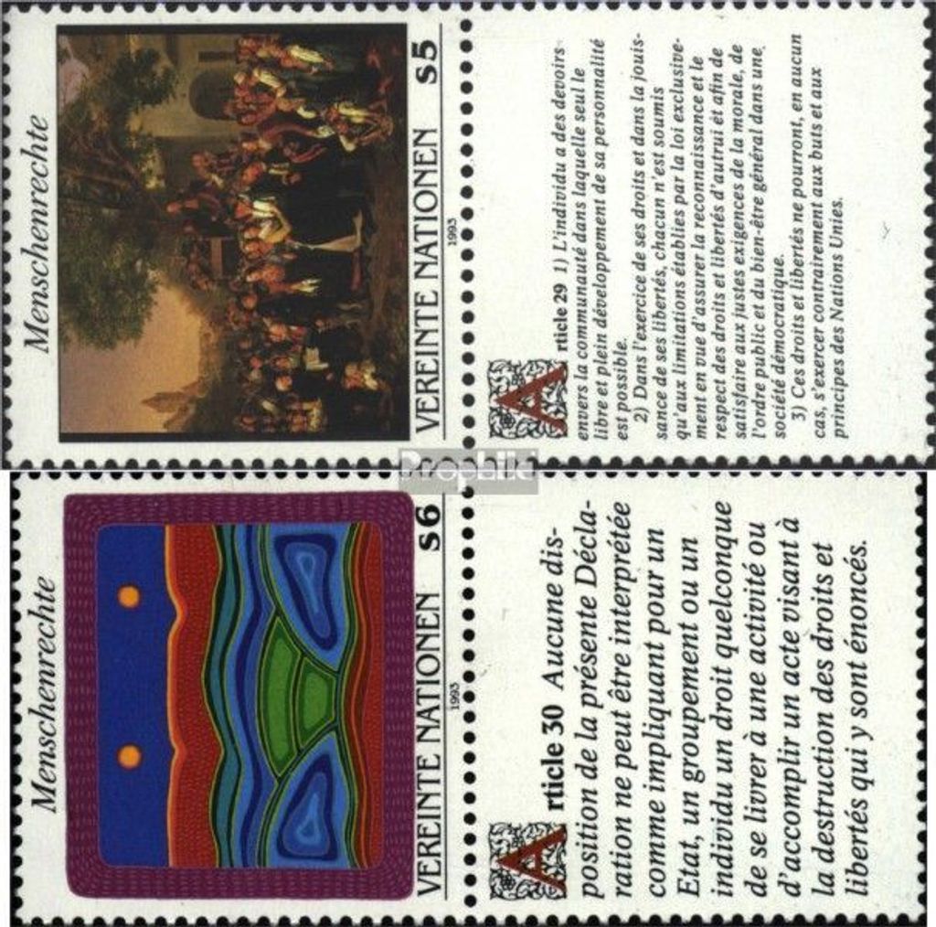 Briefmarken UNO - Wien 1993 Mi 150-151 mit Zierfeld (kompl.Ausg.) postfrisch Menschenrechte