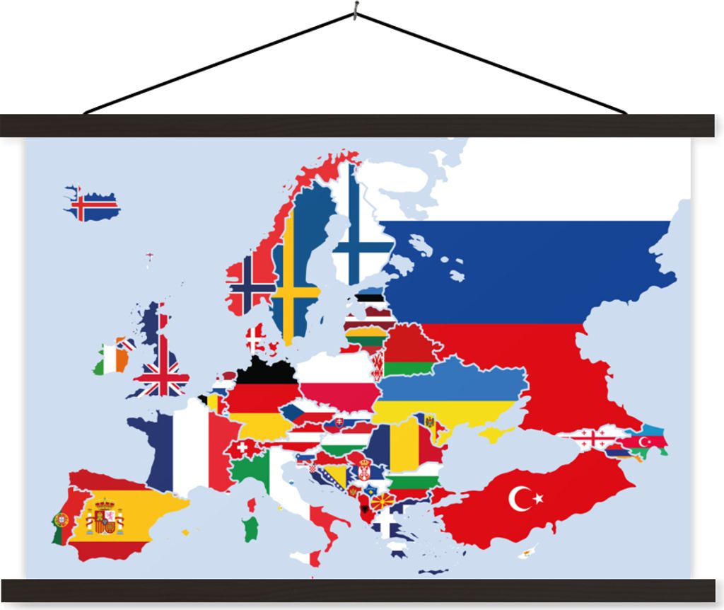 MuchoWow Textilposter Karte - Europa - Flagge 150x100 cm mit schwarzem Rahmen - Schlafzimmer