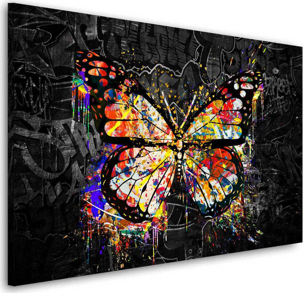 Pop Art Schmetterling Black Wandbild Leinwandbild Kunstdruck XL Deko: 120x80x2cm