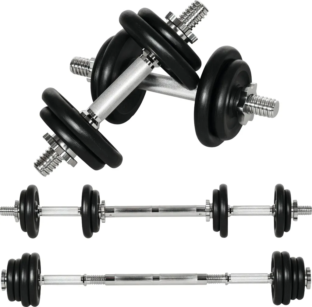 Kit Haltère 2 en 1 avec Tube de Connexion Rembourré Poids Ajustable 20KG