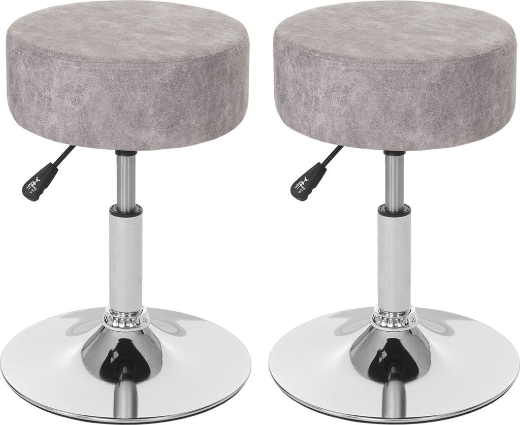 2er-Set Hocker MCW-C22, Sitzhocker Schminkhocker, höhenverstellbar Ø 35cm WildKunstleder, vintage grau
