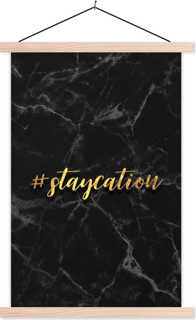MuchoWow Textilposter Zitate - Urlaub - Gold - Marmor 60x90 cm mit holzfarbenen Rahmen - Textil