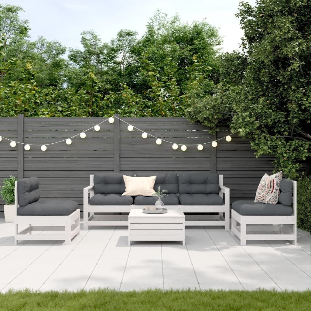 Möbel 6-tlg. Garten-Lounge-Set mit Kissen Weiß Massivholz Kiefer - Gartenmöbelset 2024