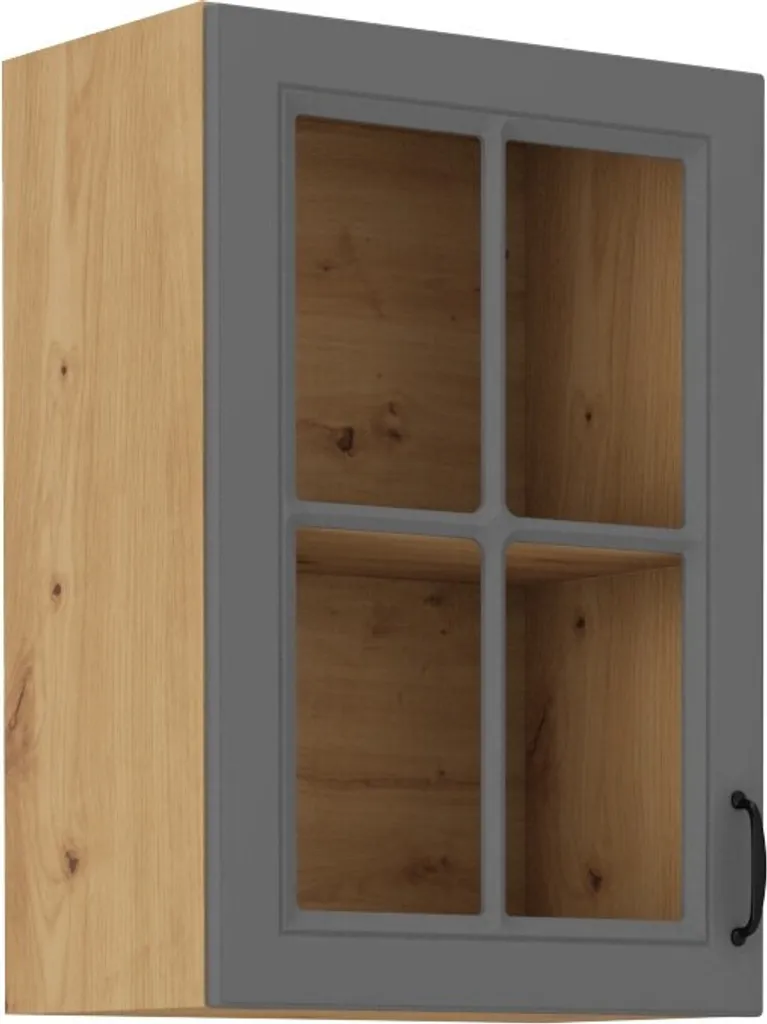 Armadietto superiore vetrato SOPHIA - larghezza 40 cm, grigio / rovere artisan